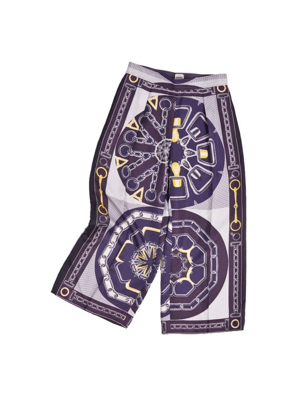 Hermes Pants Long Wide All Over Print Silk Multicolor 34